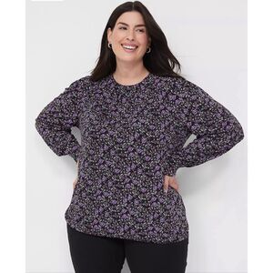 Lane Bryant Relaxed Blouson-Sleeve Banded Bottom Floral Top Size 18/20 NWT